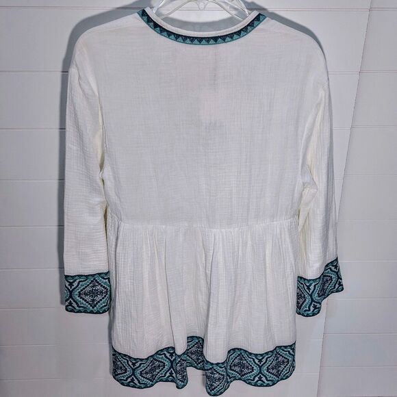 Zara Embroidered Textured Dress Women's Small White Boho Beach Coverup NEW! - Picture 4 of 9